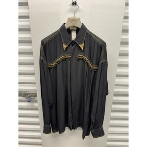 Gianni Versace Black Western Shirt Beaded Fringe Medusa Buttons Size 50 Italy